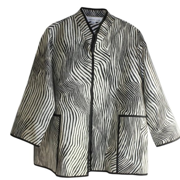 Caroline Rose Zebra Vibe Black Natural Long Sleeve Open Front Jacket Size Large - Picture 7 of 10